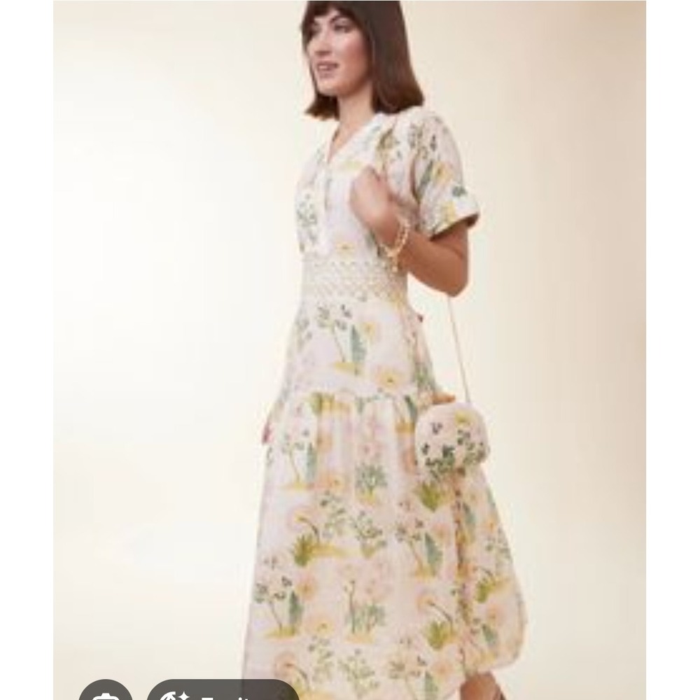 SPARTINA NATALEE MIDI DRESS ENCLAVE STRIPE FLORAL SPRIGS Sz M Cottagecore